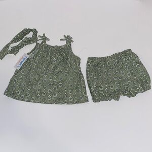 Carter's Olive Green Floral Tie-Shoulder Top & Ruffle Bloomers Set